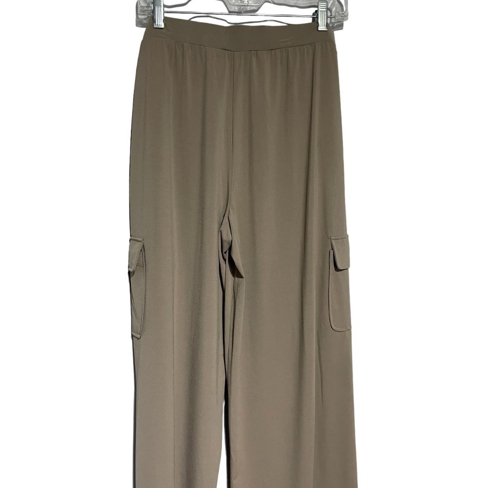 Lisa Rinna Collection Womens Taupe Wide Leg Cargo Pants Size M Elastic Waist